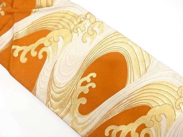 JAPANESEKIMONO / ANTIQUE ROUGH WAVE PATTERN WOVEN NAGOYA OBI (WEARABLE